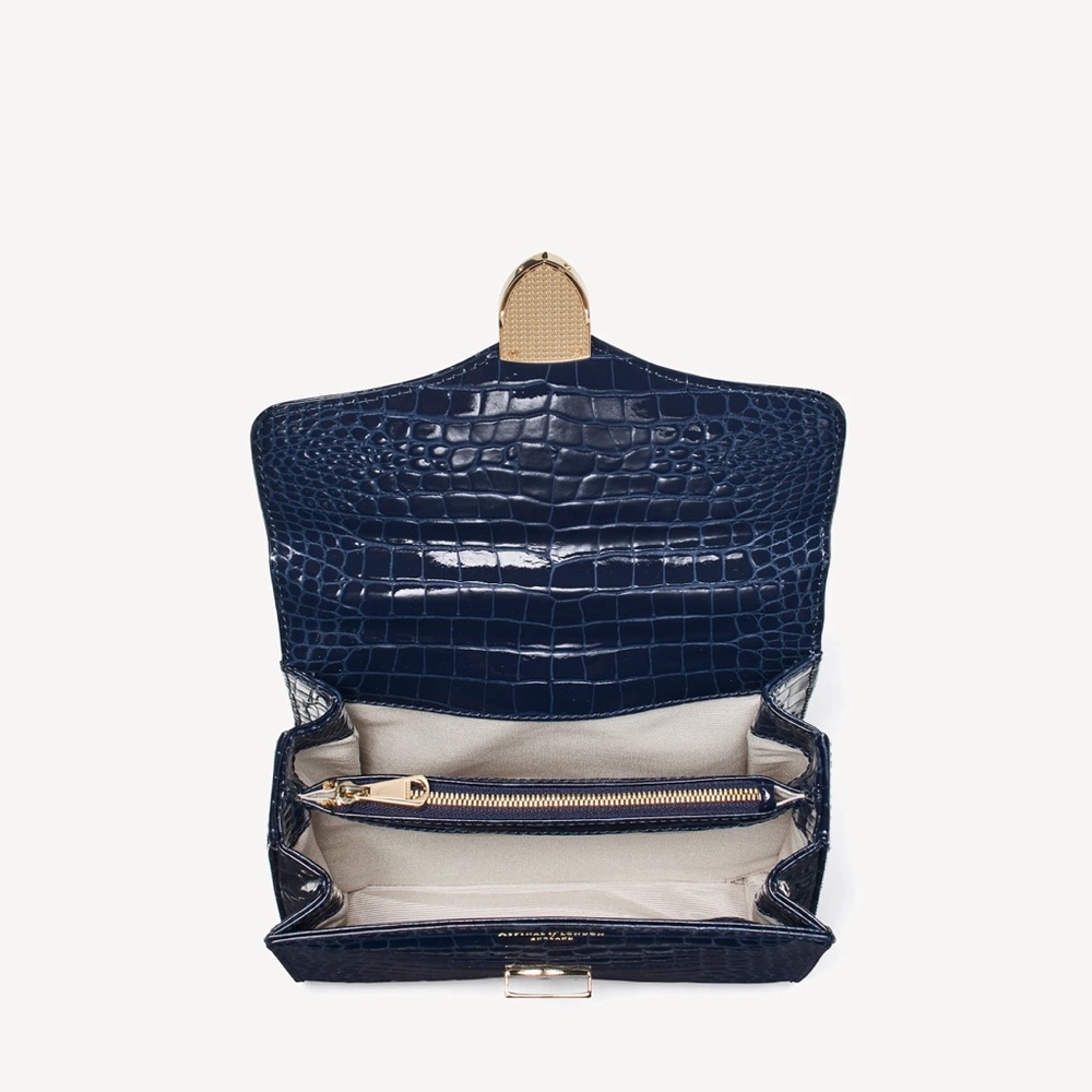 Aspinal of London Midi Mayfair Bag - Patent Croc with Chain Strap - Picture 5 of 5